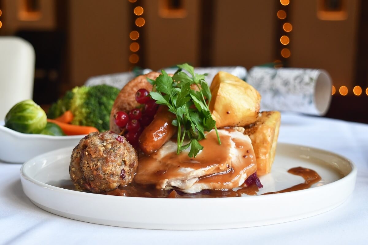 Christmas Turkey Dinner A scrumptious high tea featuring scones, sandwiches, and mini cakes